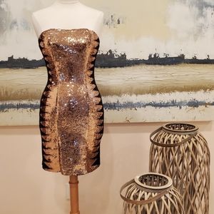 BLACK EMBELLISHED STRAPLESS DRESS